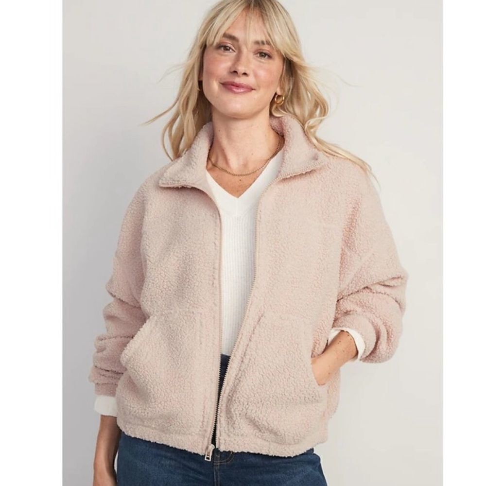 NWT! Old Navy Light Pink Women’s Slouchy Sherpa Zip Jacket - Size 3X ♠️